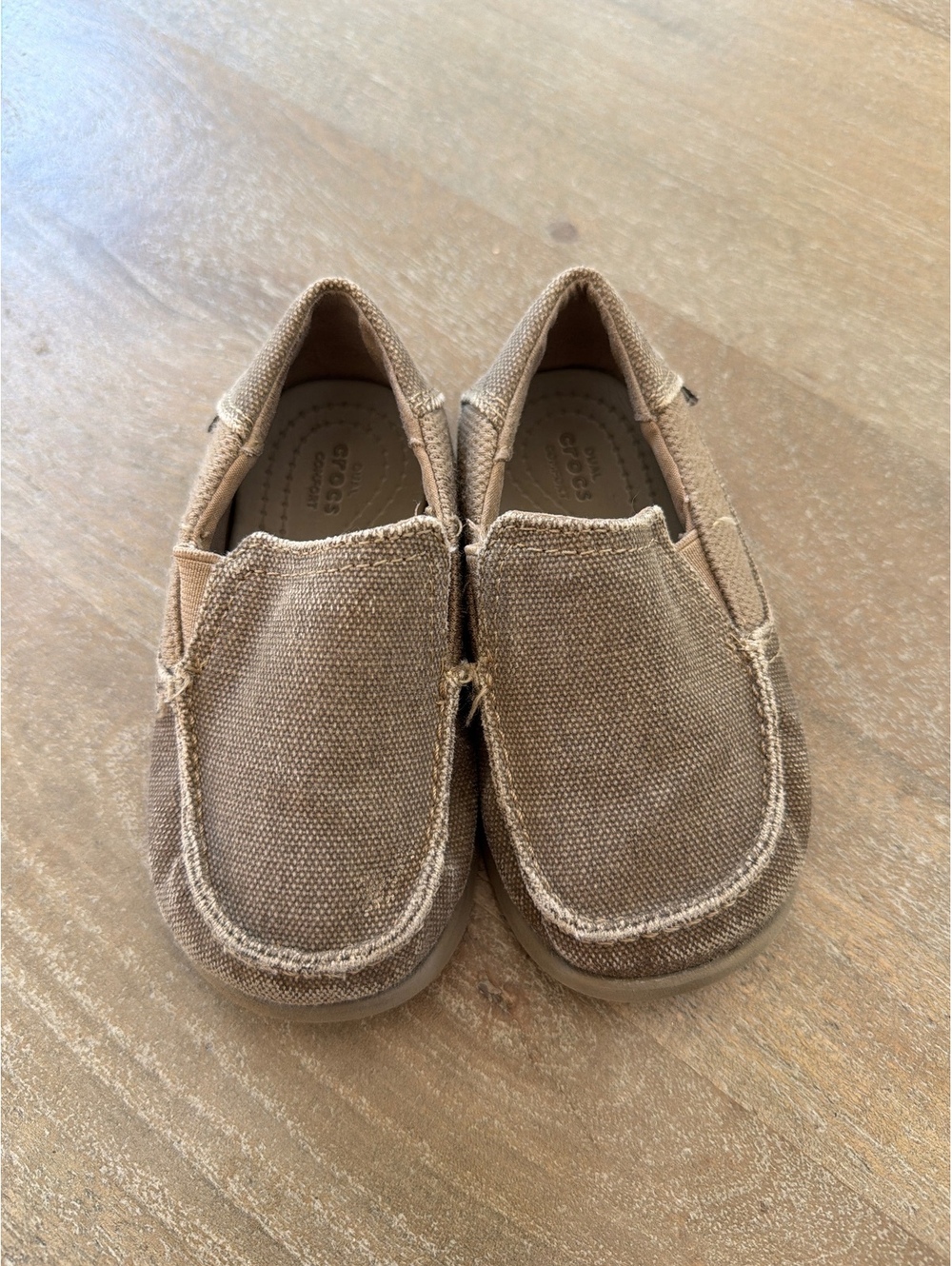 Crocs Brown Canvas Slip-On Loafers Toddler Size C7 Comfy Dress Shoes Kids